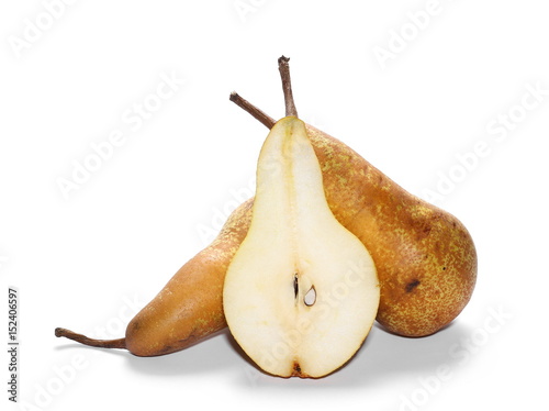 ripe yellow sliced pears isolated on white background