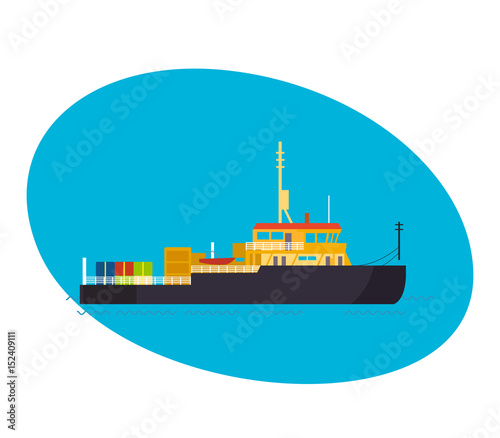 Commercial and passenger cargo ship, with cargo on board.