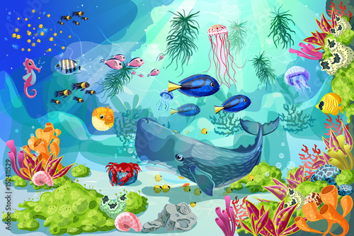 Cartoon Marine Underwater Landscape Template