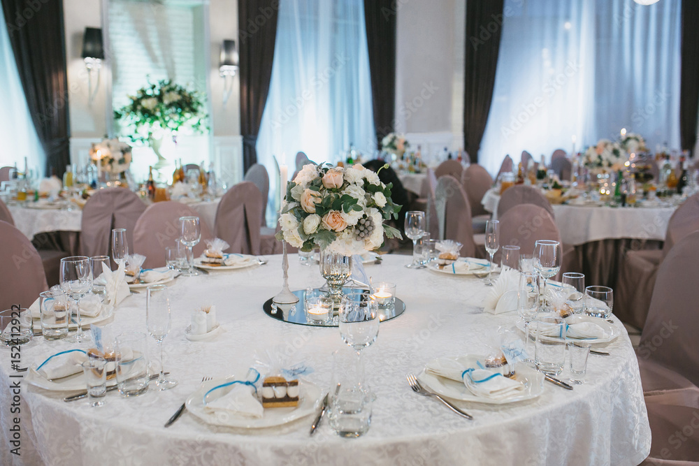 Beautifully decorated wedding round table