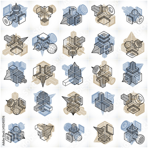Abstract constructions vector set, dimensional designs collection.