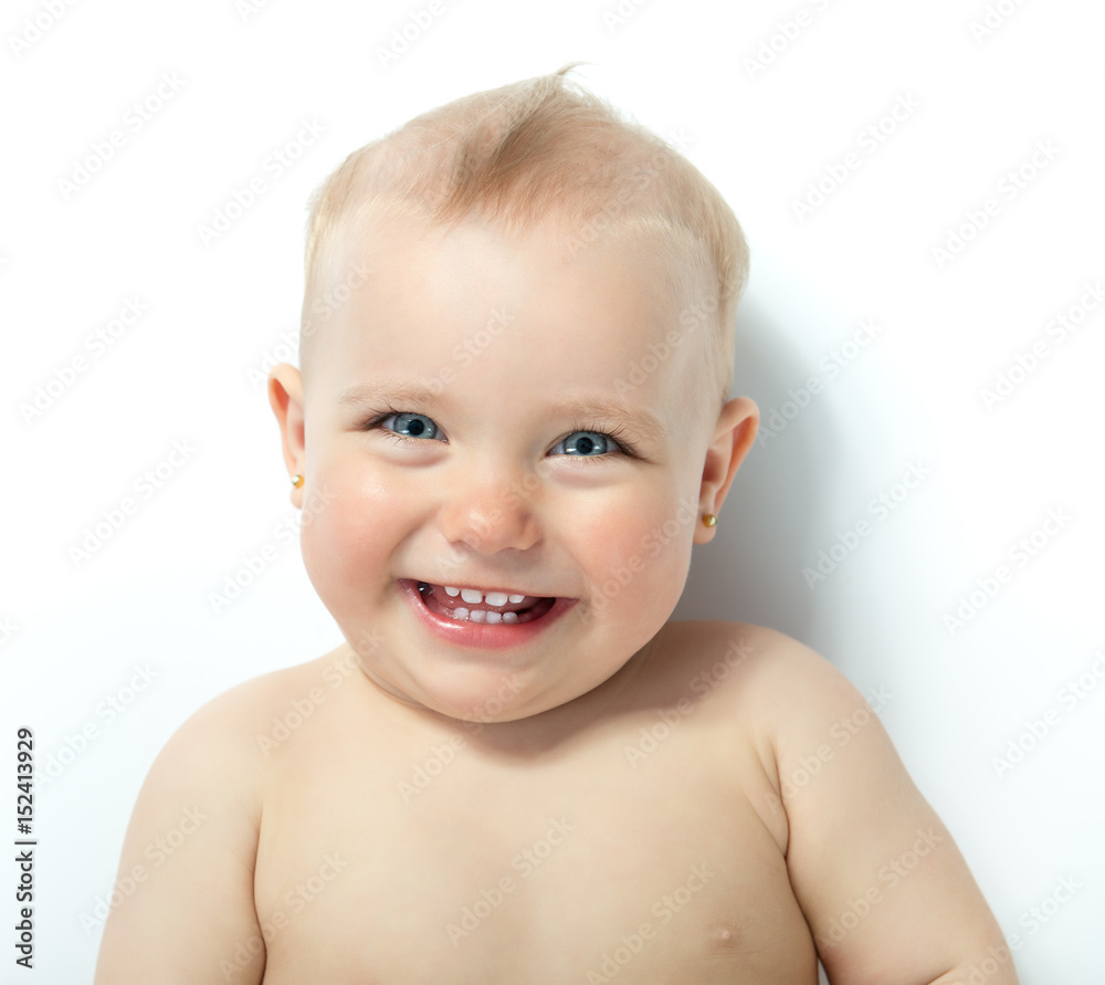 Adorable smiling kid. Portrait of laughing beautiful little girl isolated on white background. Cute child's smiley face, studio shot. Adorable smiling kid. Portrait of laughing beautiful little girl isolated on white background. Cute child's smiley face, studio shot.