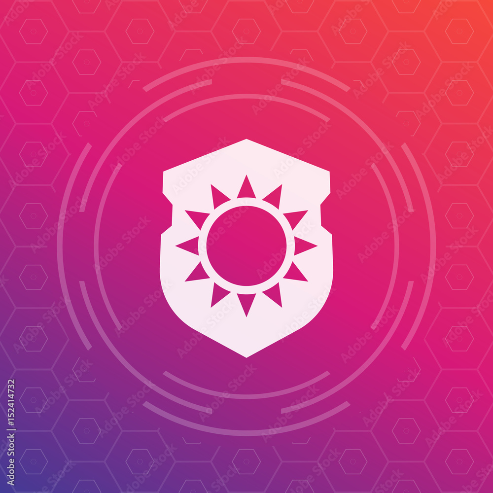 UV protection, sun on shield vector icon UV protection, sun on shield vector icon