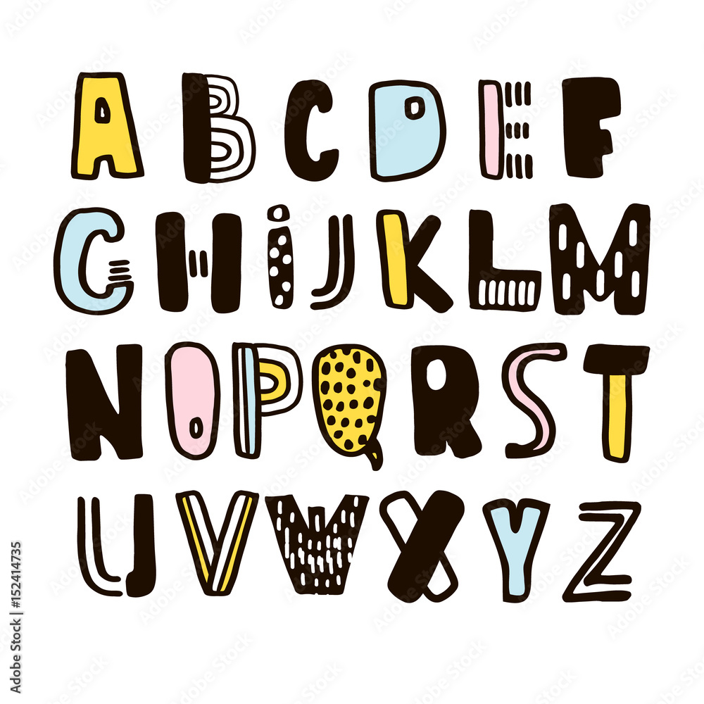 Funny childish made with ink alphabet.Vector cute handcrafted font. Funny childish made with ink alphabet.Vector cute handcrafted font.