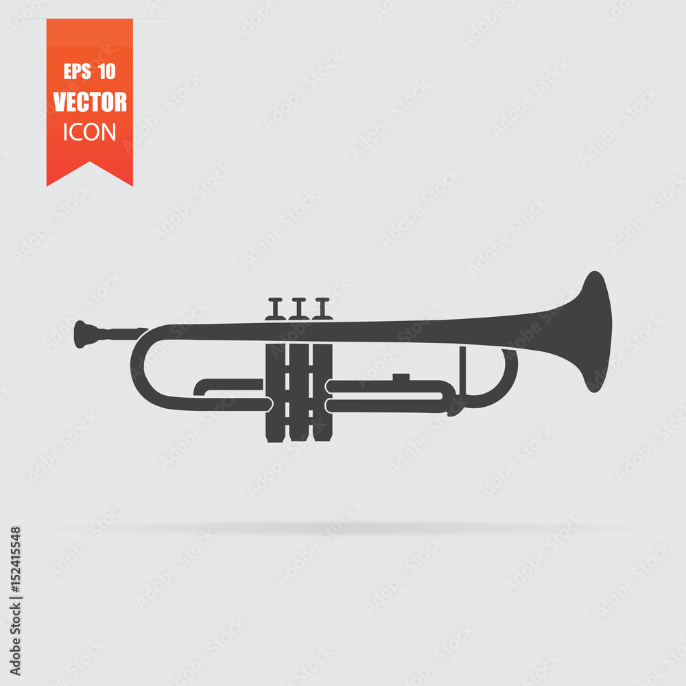 Naklejka premium Trumpet icon in flat style isolated on grey background.