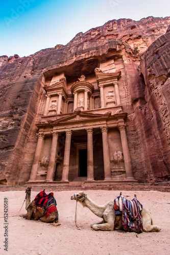 The Treasury, a building carved out of rock in the ancient Petra, Jordan