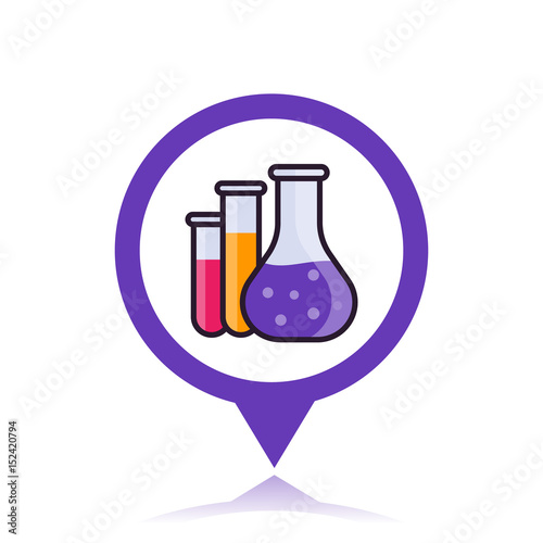 Chemistry icon on mark, lab glass tubes