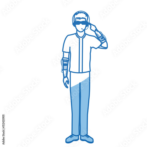 guy wearing vr headset - virtual reality glasses concept vector illustration flat style