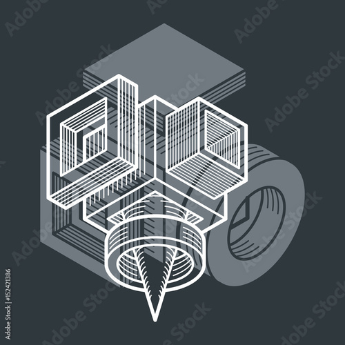 Engineering three-dimensional construction, abstract vector trigonometric shape.