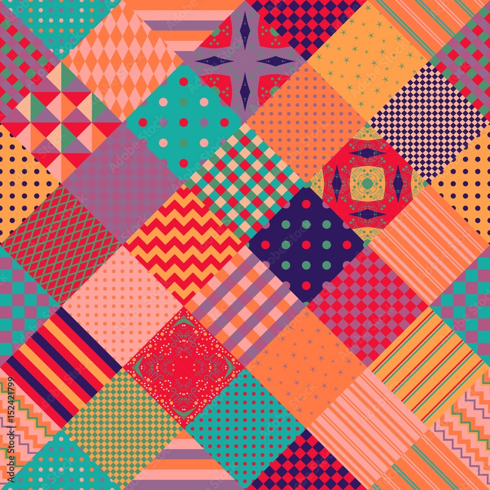 Colorful seamless patchwork pattern. Cute multicolor vector illustration of  quilt. Stock Vector | Adobe Stock