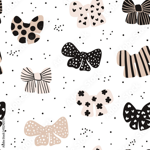 Seamless hand drawn pattern with bows. Fashion trendy texture.Great for fabric and textile. Vector Illustration
