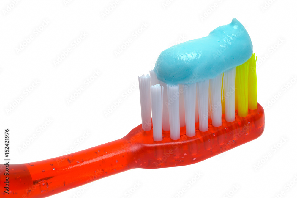 Red Toothbrush and Toothpaste