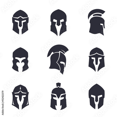helmets set, spartan, greek and roman, ancient armor
