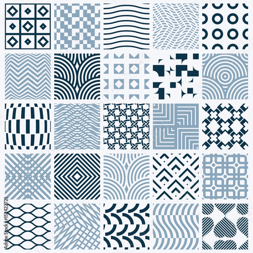 Vector ornamental black and white seamless backdrops set  geometric patterns collection. Ornate textures made in modern simple style.