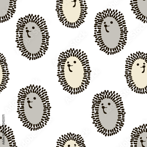 Seamless pattern with cute hedgehog in scandinavian style. Creative vector childish background for fabric, textile