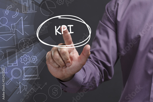 Business, Technology, Internet and network concept. Young businessman shows the word: KPI