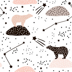 Crédence de cuisine Cosmos patrons Ours polaires nuit étoilée arctique  © solodkayamari