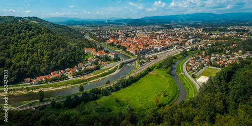 Summer panorama of the old town of Celje, Slovenia photo