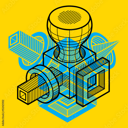 Engineering three-dimensional construction, abstract vector trigonometric shape.