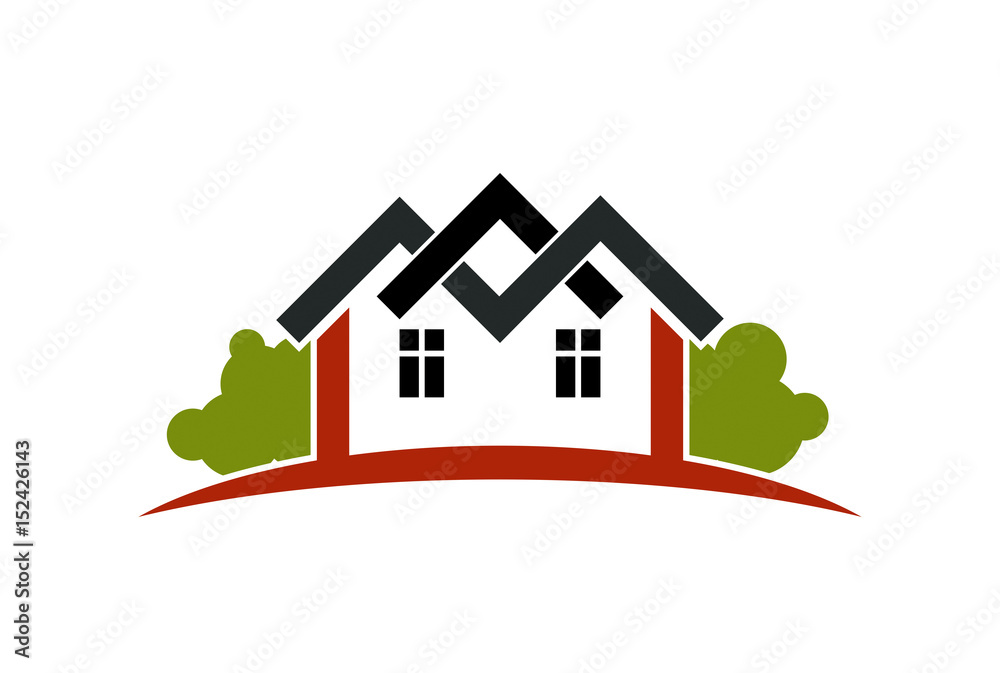 Abstract vector houses with horizon line. Can be used in advertising and branding as a corporate symbol. Real estate business theme.