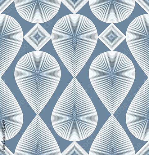 Continuous vector pattern with graphic lines, decorative abstract background with geometric figures. Ornamental seamless backdrop, can be used for design and textile.