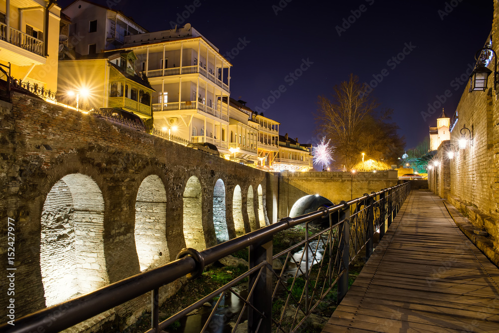 tourist district in Tbilisi at night