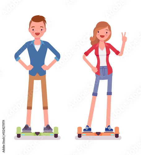Gyroscooter boy and girl balancing