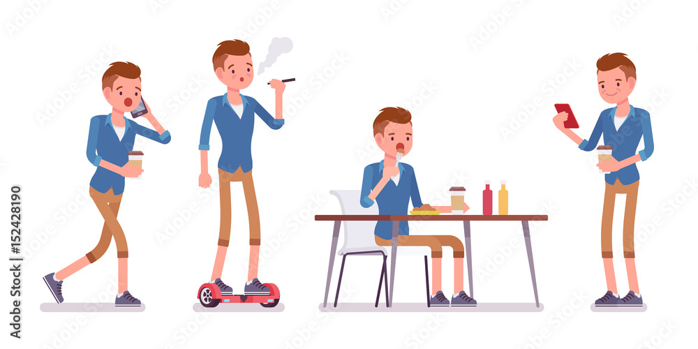 Set of male millennial in different situations Set of male millennial in different situations