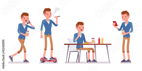 Set of male millennial in different situations