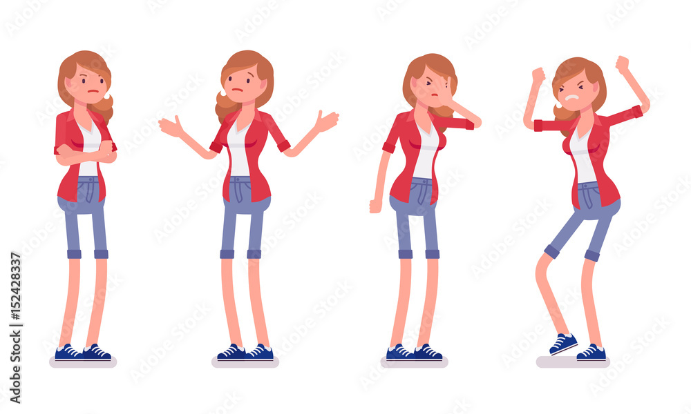 Fototapeta premium Set of female millennial, negative emotions