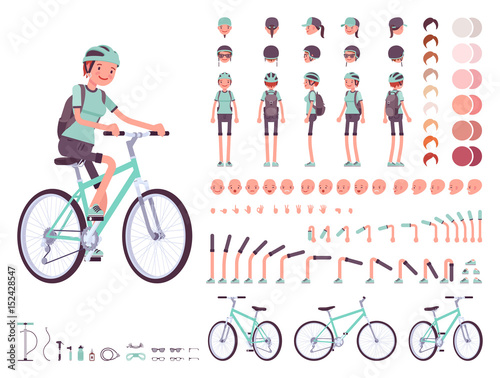 Female cyclist character creation set photo