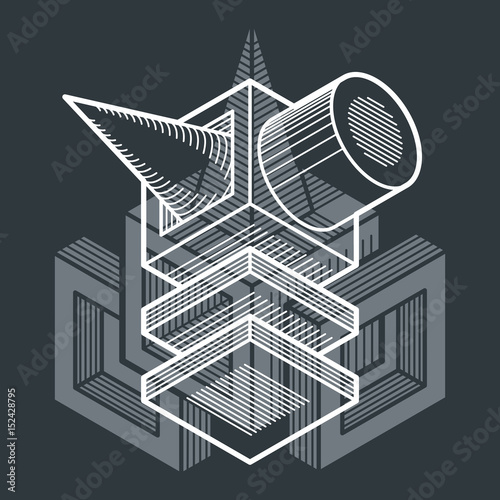 Engineering three-dimensional construction, abstract vector trigonometric shape.