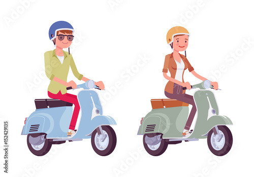 Man and woman riding scooters