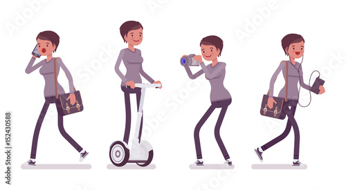 Set of young woman in different situations