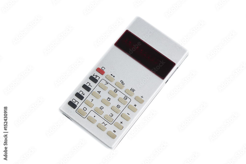 Old silver calculator made by USSR on white background Old silver calculator made by USSR on white background
