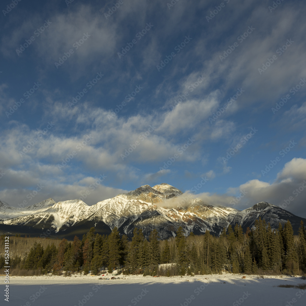 Snow capped mountains, Jasper National Park, Jasper, Alberta