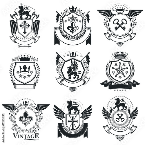 Photography Heraldic designs, vector vintage emblems