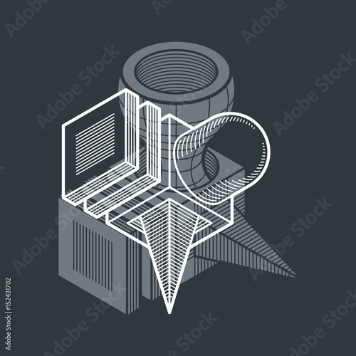 Engineering three-dimensional construction, abstract vector trigonometric shape.