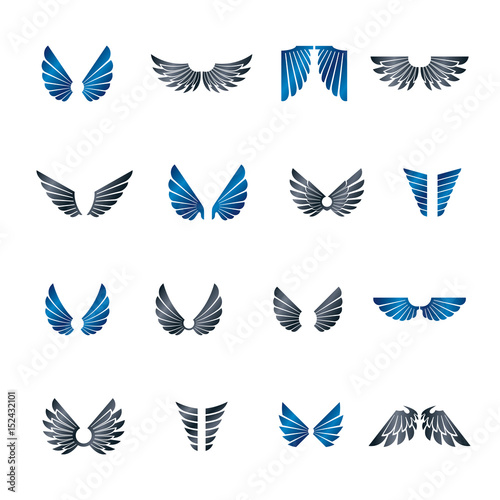 Freedom Wings emblems set. Heraldic Coat of Arms decorative logos isolated vector illustrations collection.