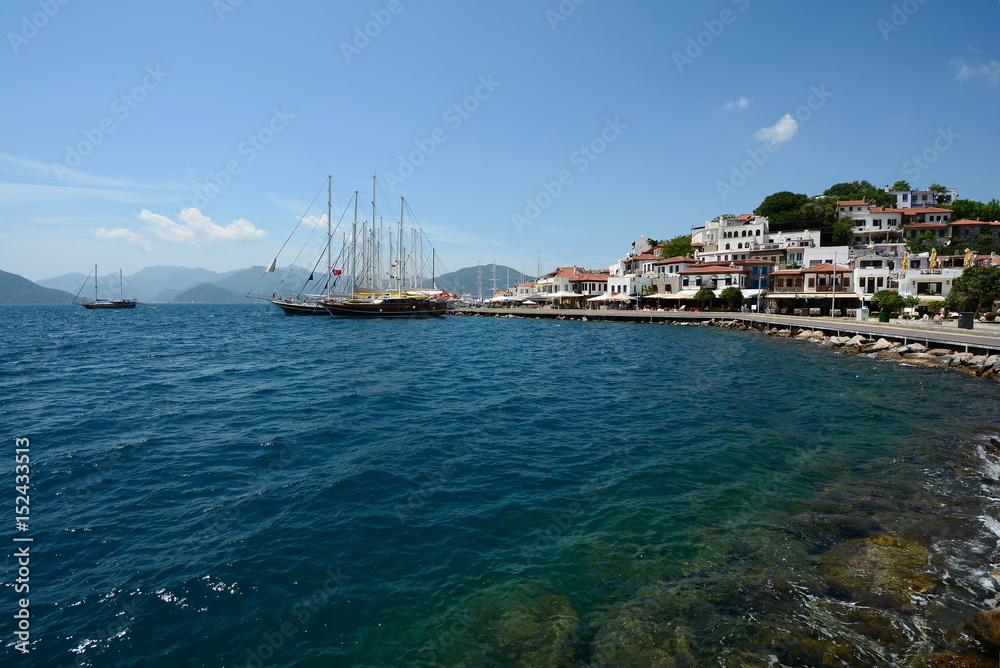 The view from Marina to the old city of Marmaris. Turkey
