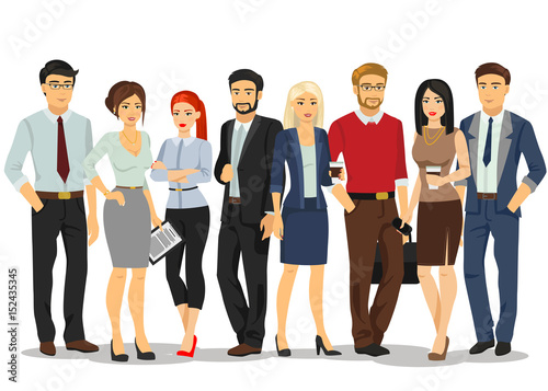 Office people. Business people men and women with documents. People in formal business clothes suits. Vector illustration.