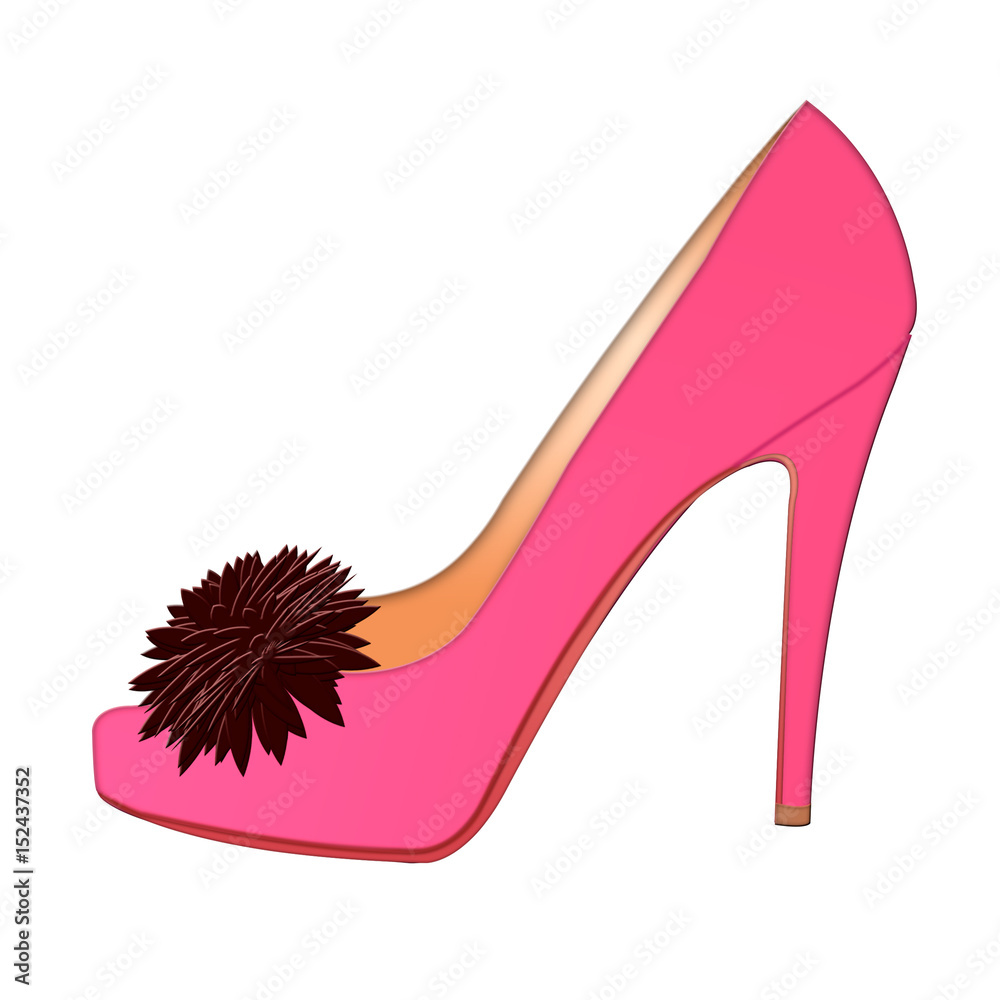 isolated pink women's Shoe. icon women's Shoe with flower on the background