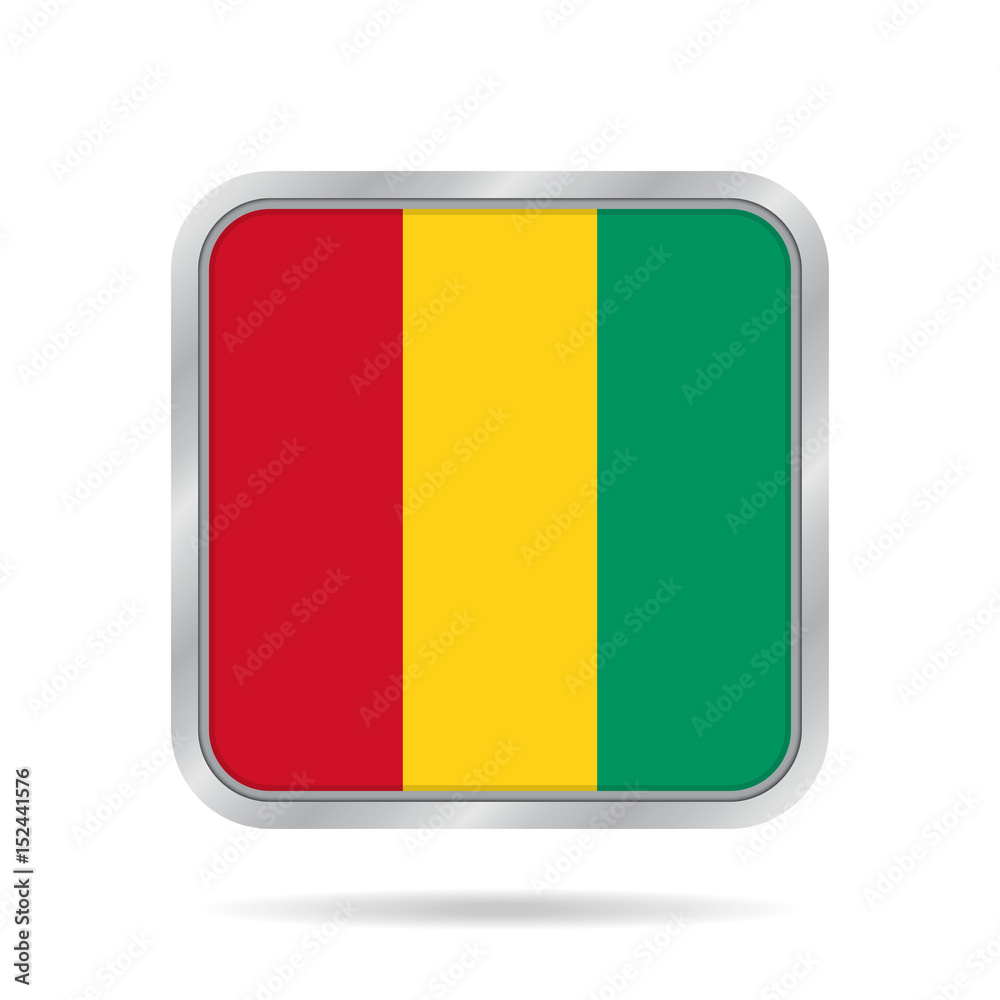 Fototapeta premium Flag of Guinea. Shiny metallic gray square button.