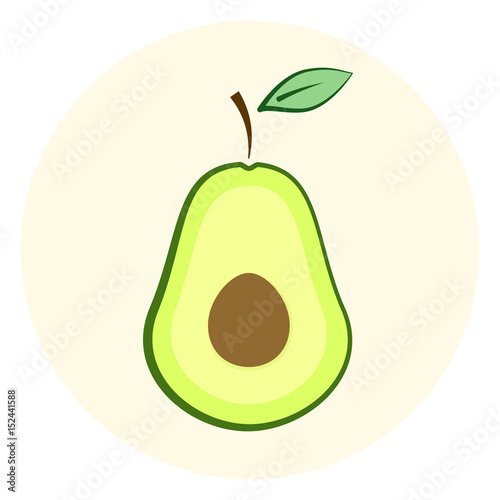 Cute half avocado vector icon, avocado split in a half, cut fruit