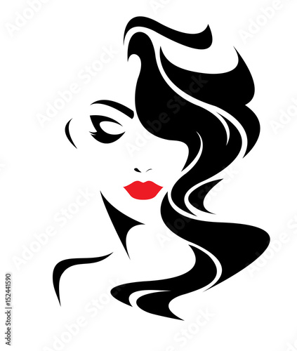 women long hair style icon, logo women face on white background