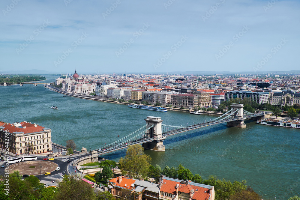 Beautiful Budapest Cityscape. Bridge through Danube. Hungary.