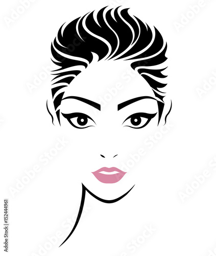 women short hair style icon  logo women face on white background