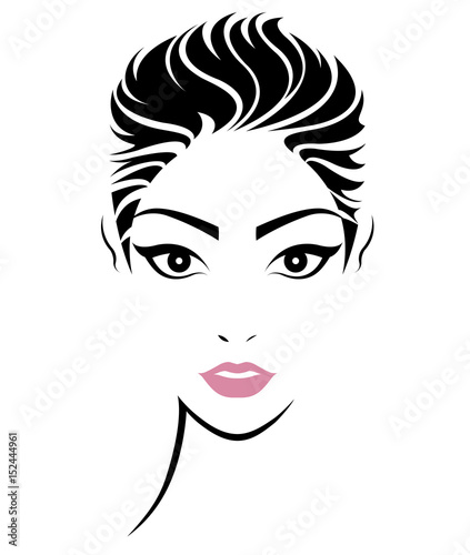 women short hair style icon, logo women face on white background