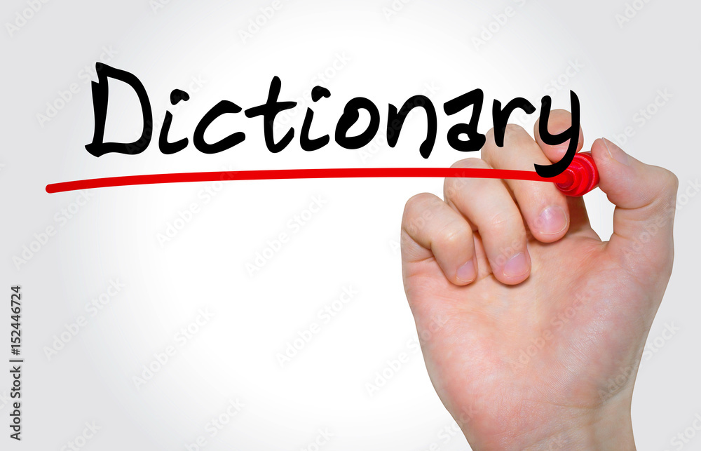 Hand writing inscription Dictionary with marker, concept Hand writing inscription Dictionary with marker, concept