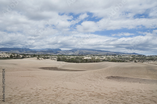 Maspalomas dunes formation  a natural reserve  view from top towards inland  Gran Canaria  Spain 